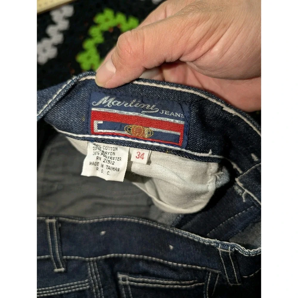 Vintage Martini Jeans Size 33x30 Embroidered Pockets 1970s‎ Dark Wash NWOT